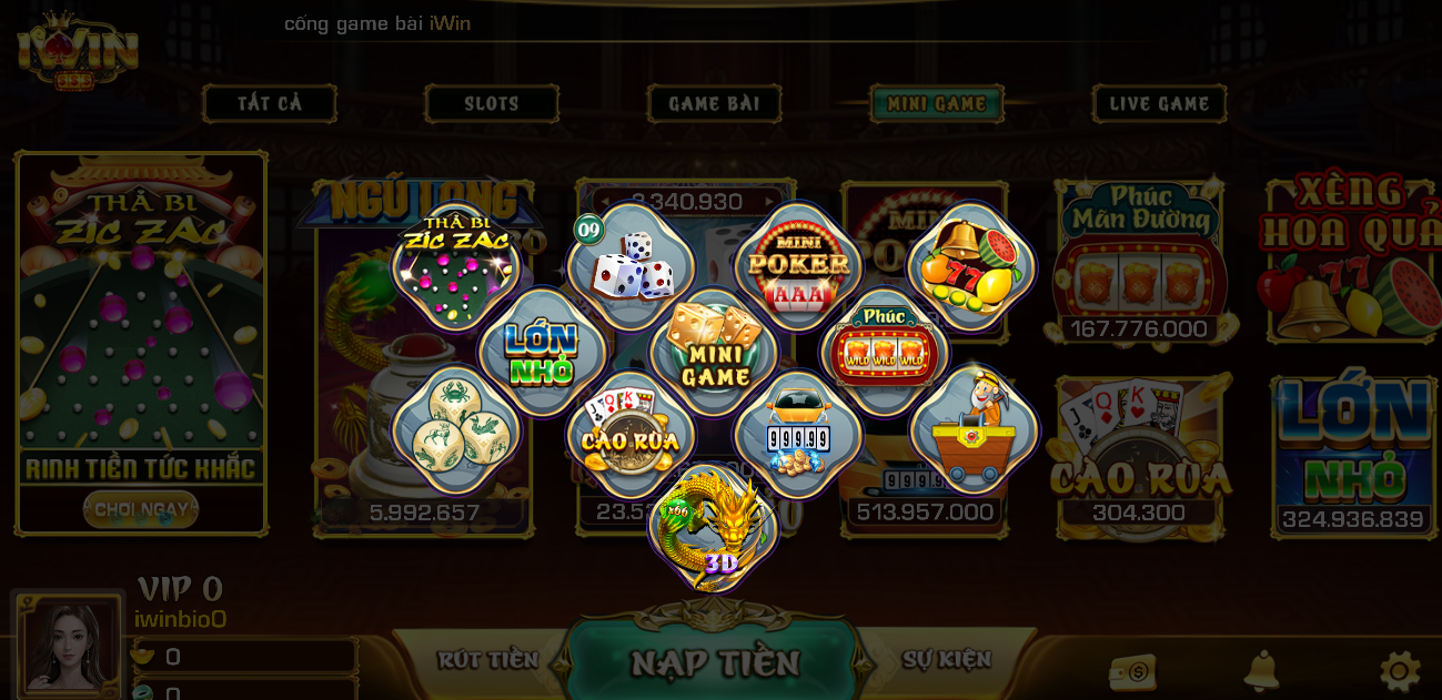 Giao diện Mini game tại Iwin