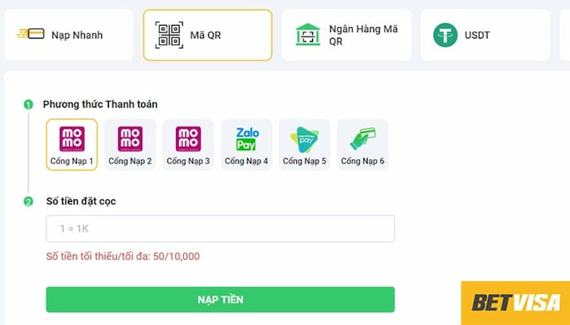 Nạp tiền bằng mã QR