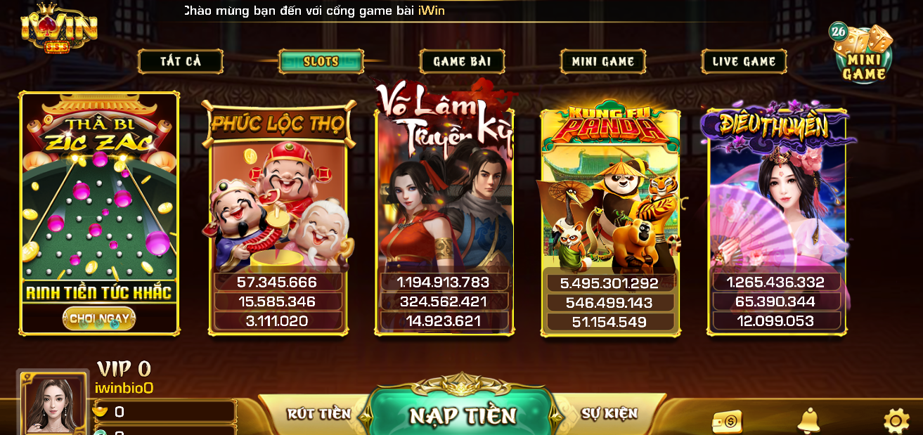 Giao diện game Slots tại Iwinweb