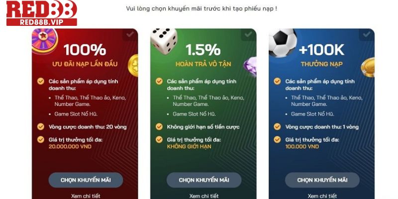 Tổng hợp khuyến mãi Red88 siêu chất lượng