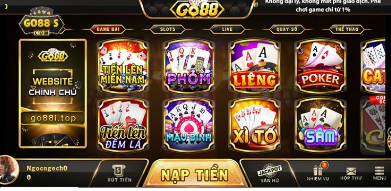 Go88 cung cấp đa dạng các game bài