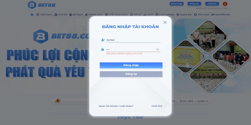 Đăng nhập tài khoản BET88