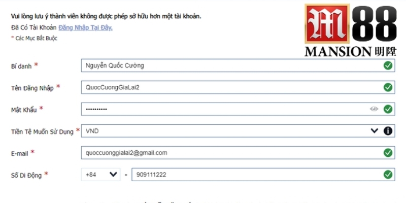 Đăng ký M88 trên website 