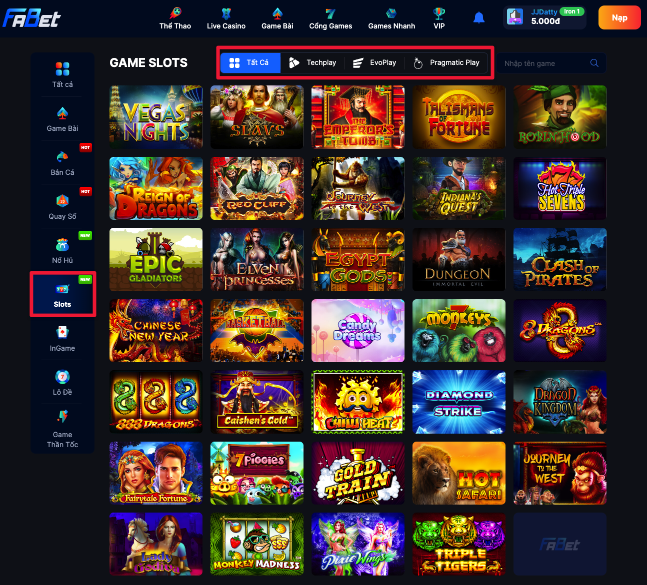 Số lượng Game Slot tại nhà cái Fabet