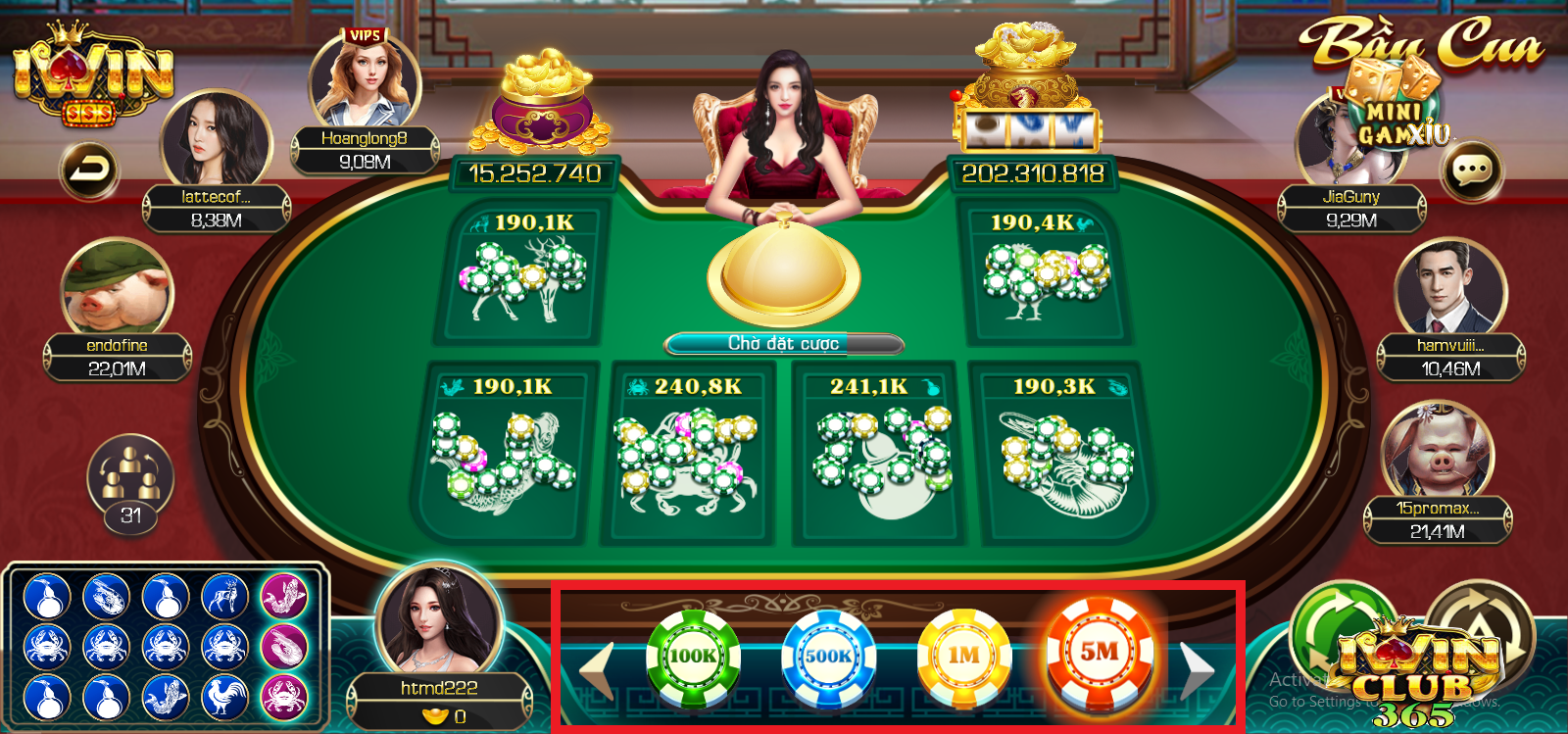 Các mức cược game bầu cua iWin Club và Go88